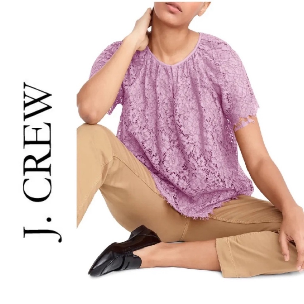 J. Crew Women Short Sleeve Lace Top in Vivid Lilac Size XS K2653